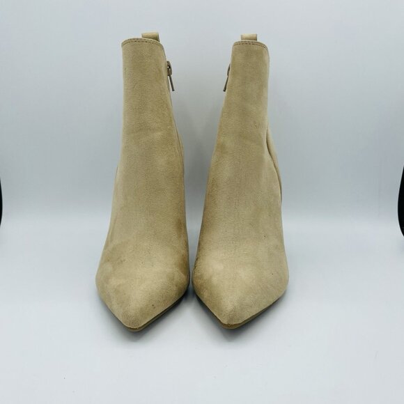 Forever 21 Shoes Womens Size 7.5 Tan Brown Faux Suede Boots Booties Heels Zip - Picture 4 of 7